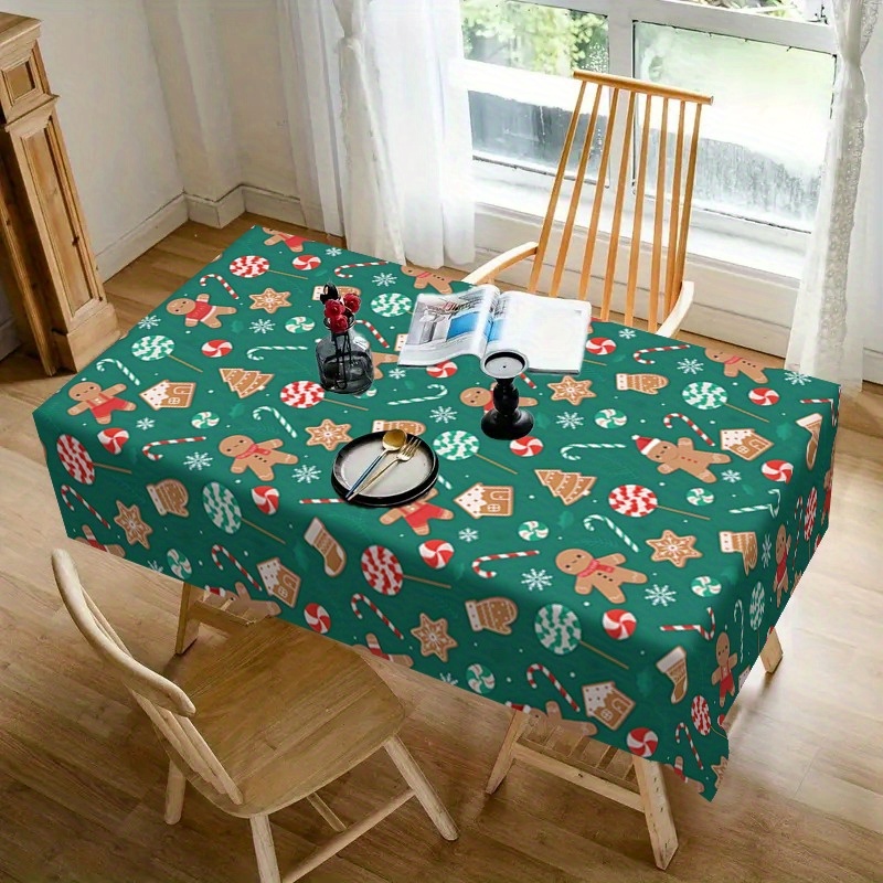 

Christmas Themed Tablecloth - 1pc Polyester Woven Square Machine Made Cloth With Holiday Gift Print For Festive Table Decor