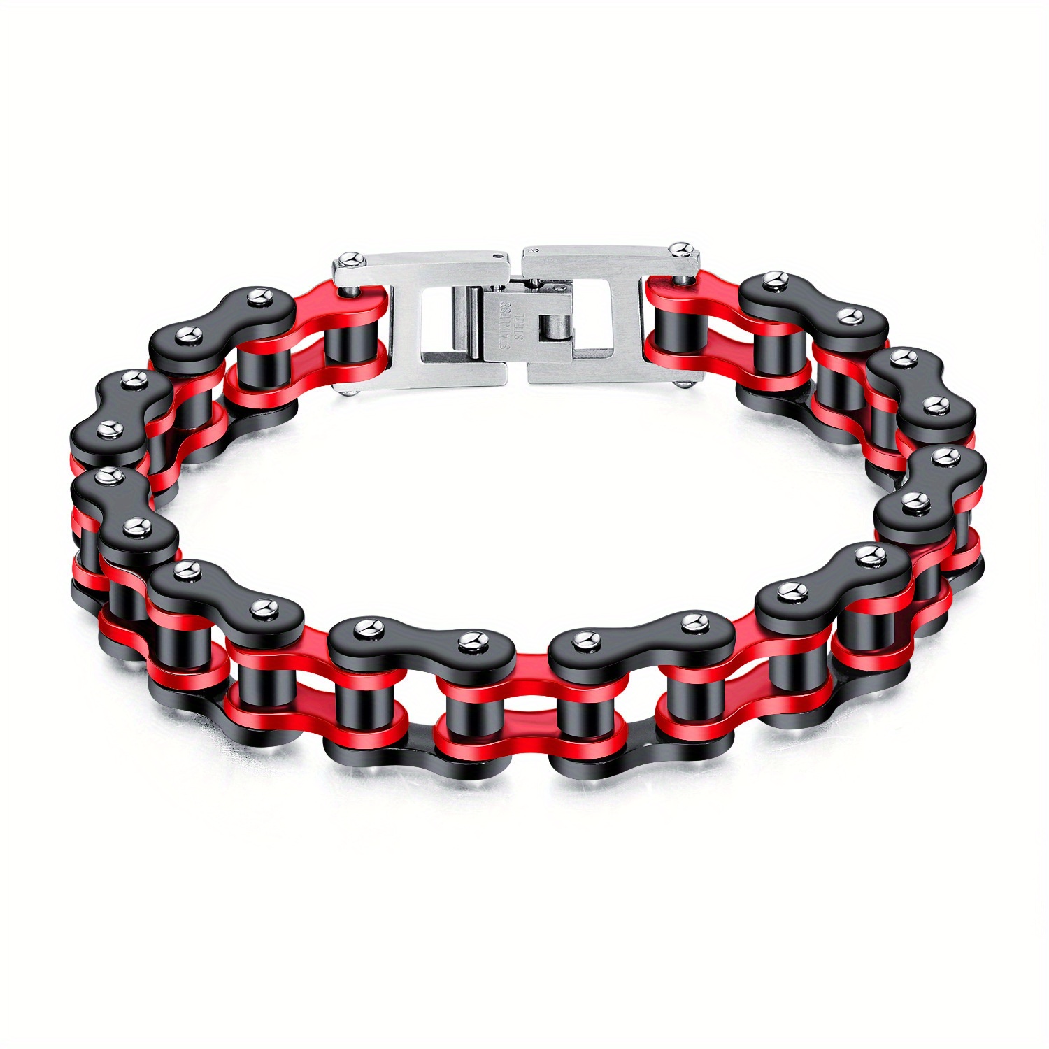 

Happyfit Punk Style Stainless Steel Motorcycle Chain Bracelet For Men - Not Plated Durable 316l Stainless Steel Biker Fashion Jewelry Accessory - Non-magnetic Black Painted Link Wristband