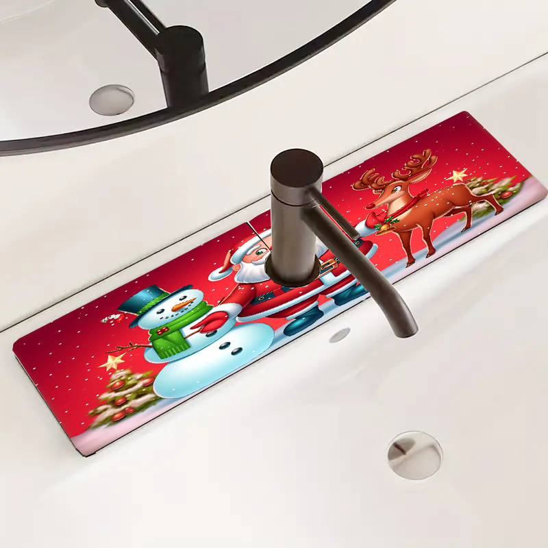 

Festive Christmas Kitchen Sink Mat: 1pc, Creative Design, Waterproof, Durable, Suitable For Kitchen And Bathroom, Made Of Polyester