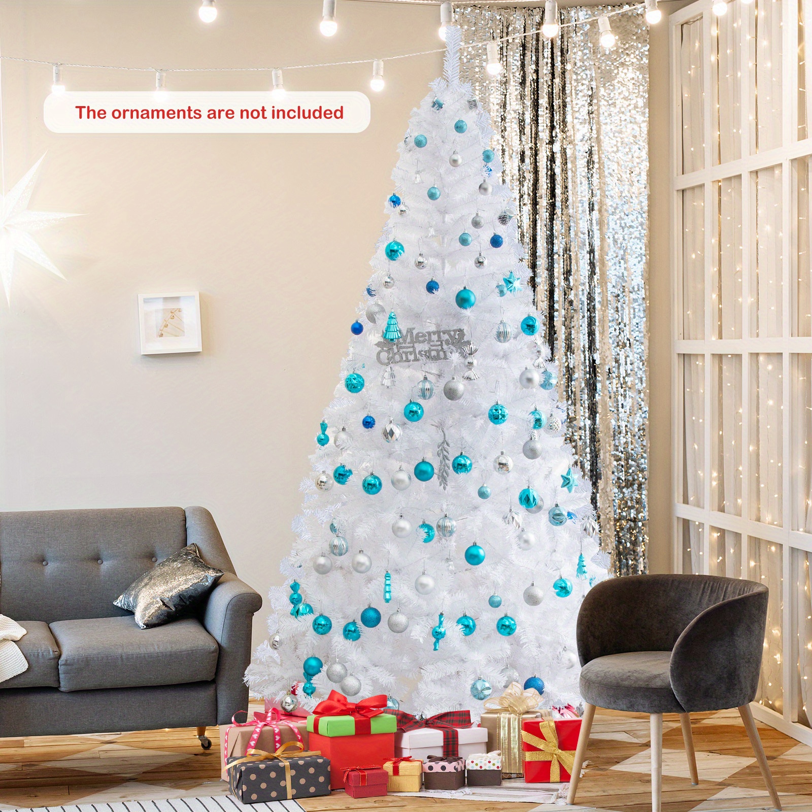 TEMU 8-foot Artificial Pvc Christmas Tree By Lifezeal With Stand For Holiday Decoration, Suitable For Indoor And Outdoor Use, In White