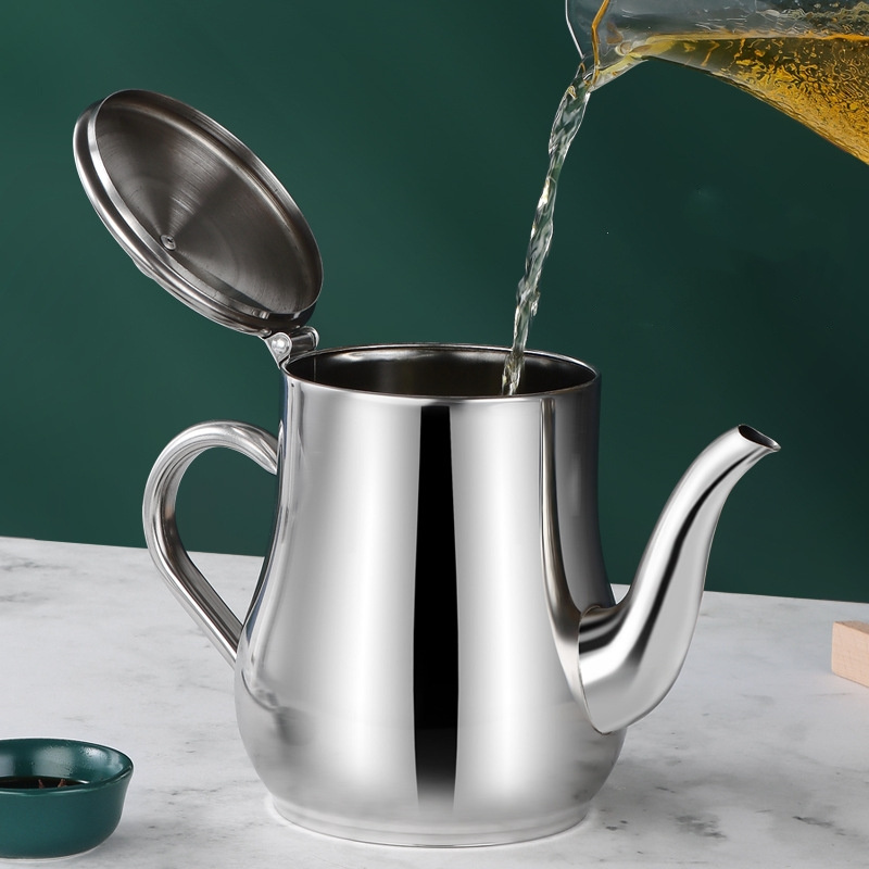 stainless steel oil filter pot with lid and spout   cooking and serving details 3