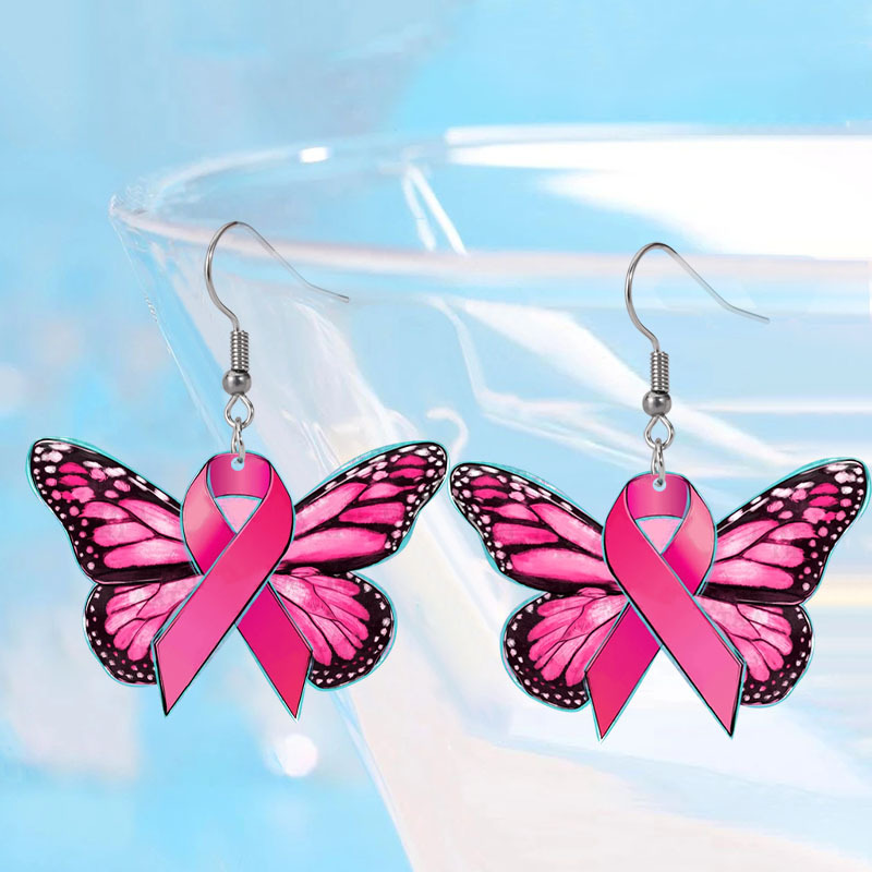 

Vintage Elegant Butterfly Acrylic Drop & Dangle Earrings - Stainless Steel Hooks, No Plating, Breast Awareness, Party & Celebration Jewelry, Unisex-style, Accessory