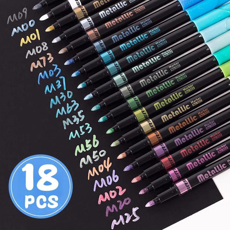 

18 Color / Metal Marker Set, Artist Coloring Illustration Brush, Repeatable Filling And Coloring, Bright Colors, Preferred For Holiday Gifts. Thick Marker, Hand-painted Font Coloring