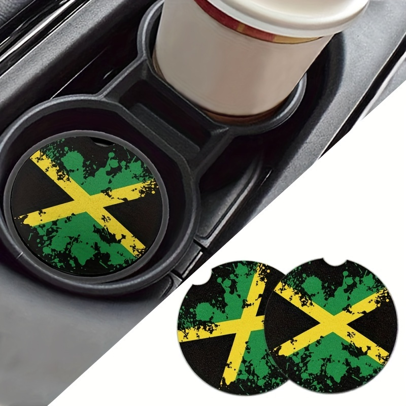 

2-pack Absorbent Eva Car Coasters With Jamaica Flag Design – Non-slip Vehicle Drink Coaster Set, Ideal Housewarming Gift And Car Interior Accessories