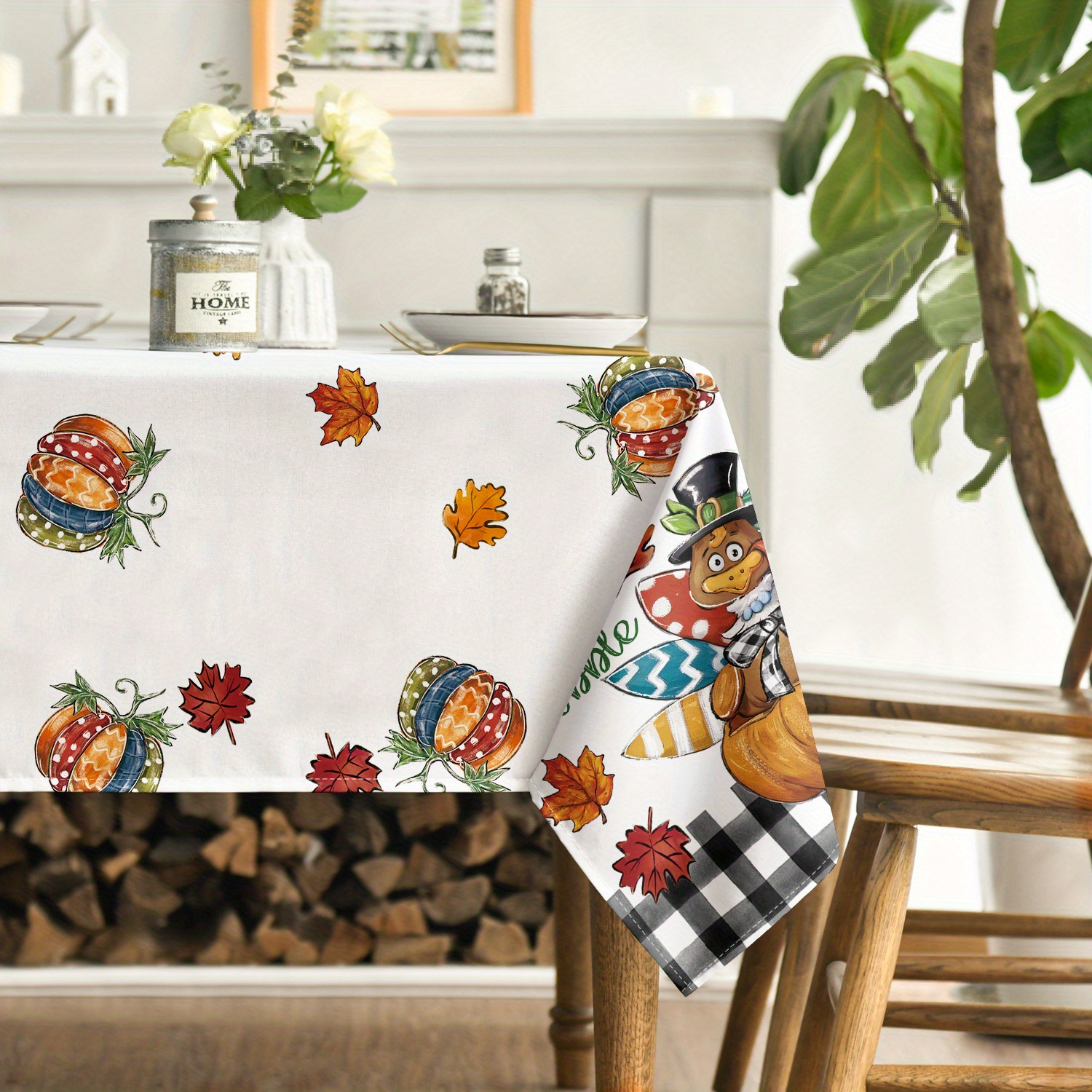 

1 Set, Thanksgiving Tablecloth 60×84 Inch Rectangular, Turkey Leaves Gobble Washable Table Cover For Party Picnic Dinner Funky Home Decor