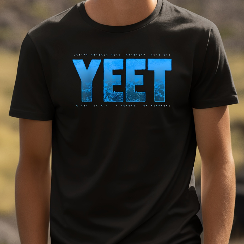 

1pc 100% Cotton T-shirt - Yeet Printed Round Neck Short Sleeve T-shirt, Summer Outdoor Gift, Men's Clothing