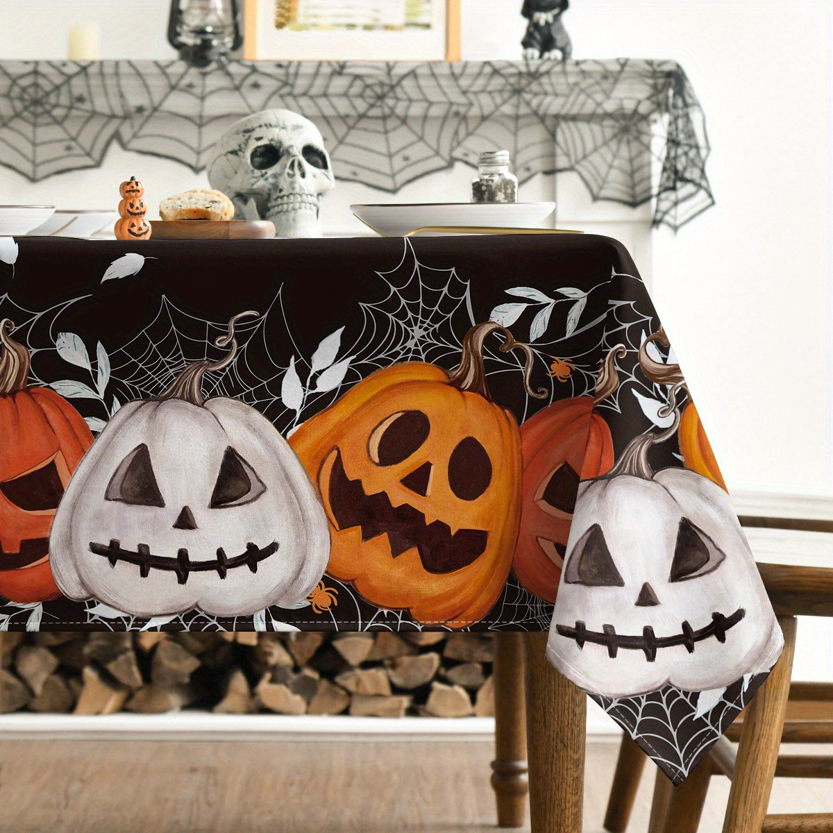 

1 Set, Halloween Tablecloth 60×84 1pc And Cloth 18 X 4pc Rectangular, -o- Table For