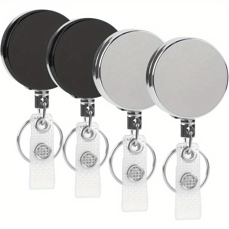 

4pcs Heavy-duty Metal Retractable Badge Reels With 27" Steel Wire Cord, Belt Clip & Key Rings - Ideal For Id, Keys & Name Tags