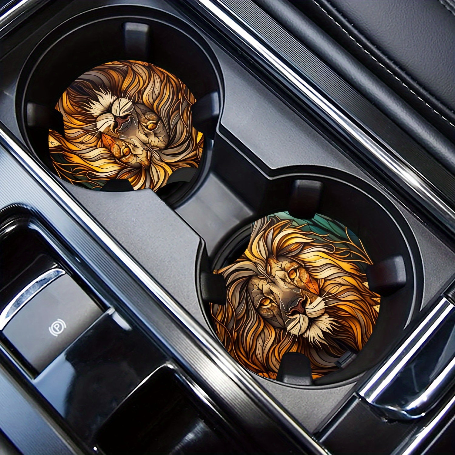 2pcs Premium Eva Lion Coasters - Colorful Drink Mats For Car Cup Holders & Table Decor