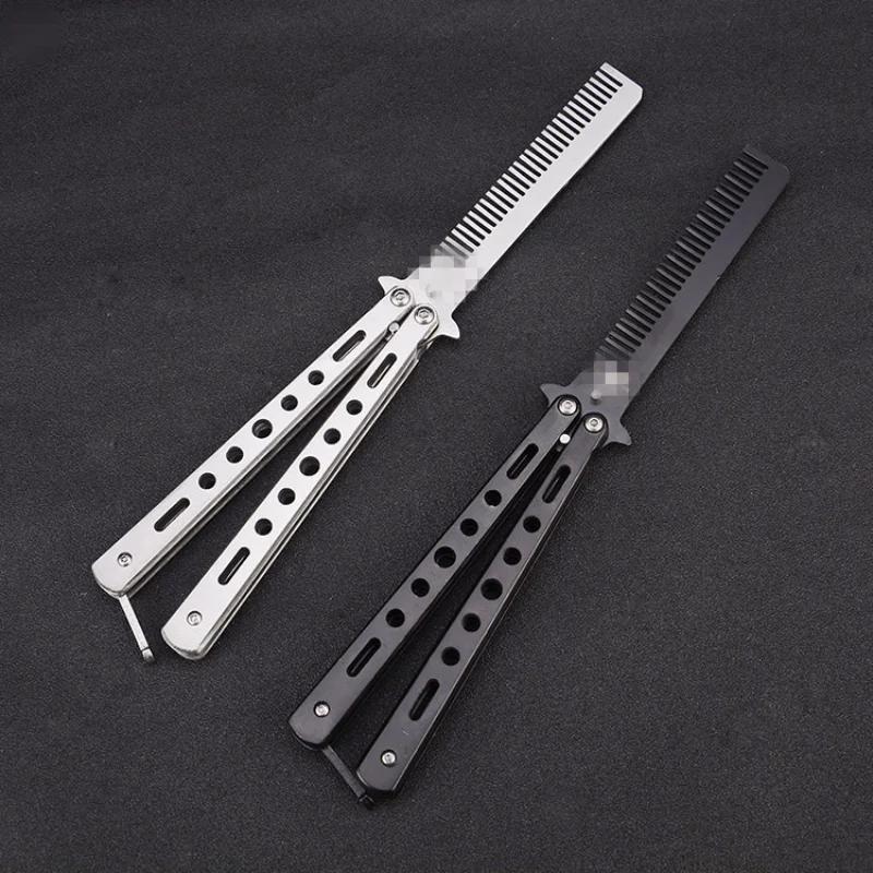 

Stainless Steel Folding Hairdressing Comb - Butterfly Knife Design For Practice & Training, Ideal For Beard Grooming & Styling