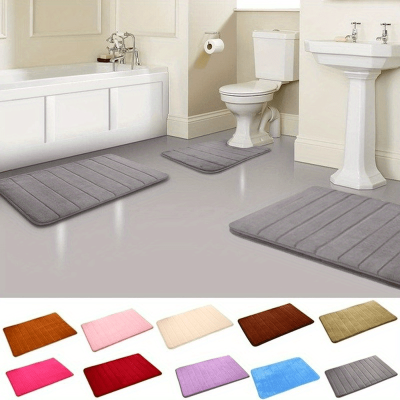 soft and quick drying bath mat memory foam non slip and absorbent for kids grey plush carpet for bathroom use details 0