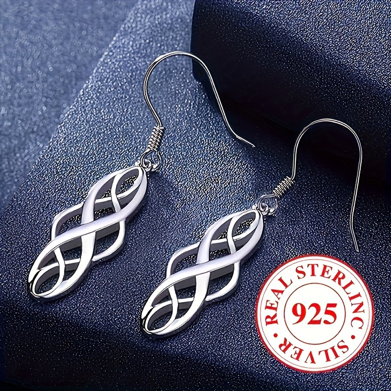 

1 Pair Of 925 Sterling Silver Anti-allergy Earrings -3g/ 0.12oz- Platinum Plated - Hollow Celtic Knot Design Pendant Earrings Elegant Simple Style Everyday Casual