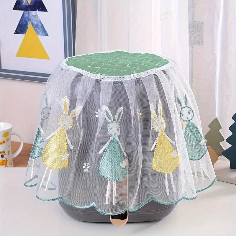 1pc embroidered bunny swan air fryer dust cover with lace trim electric rice cooker protective fabric cover universal kitchen appliance   details 5