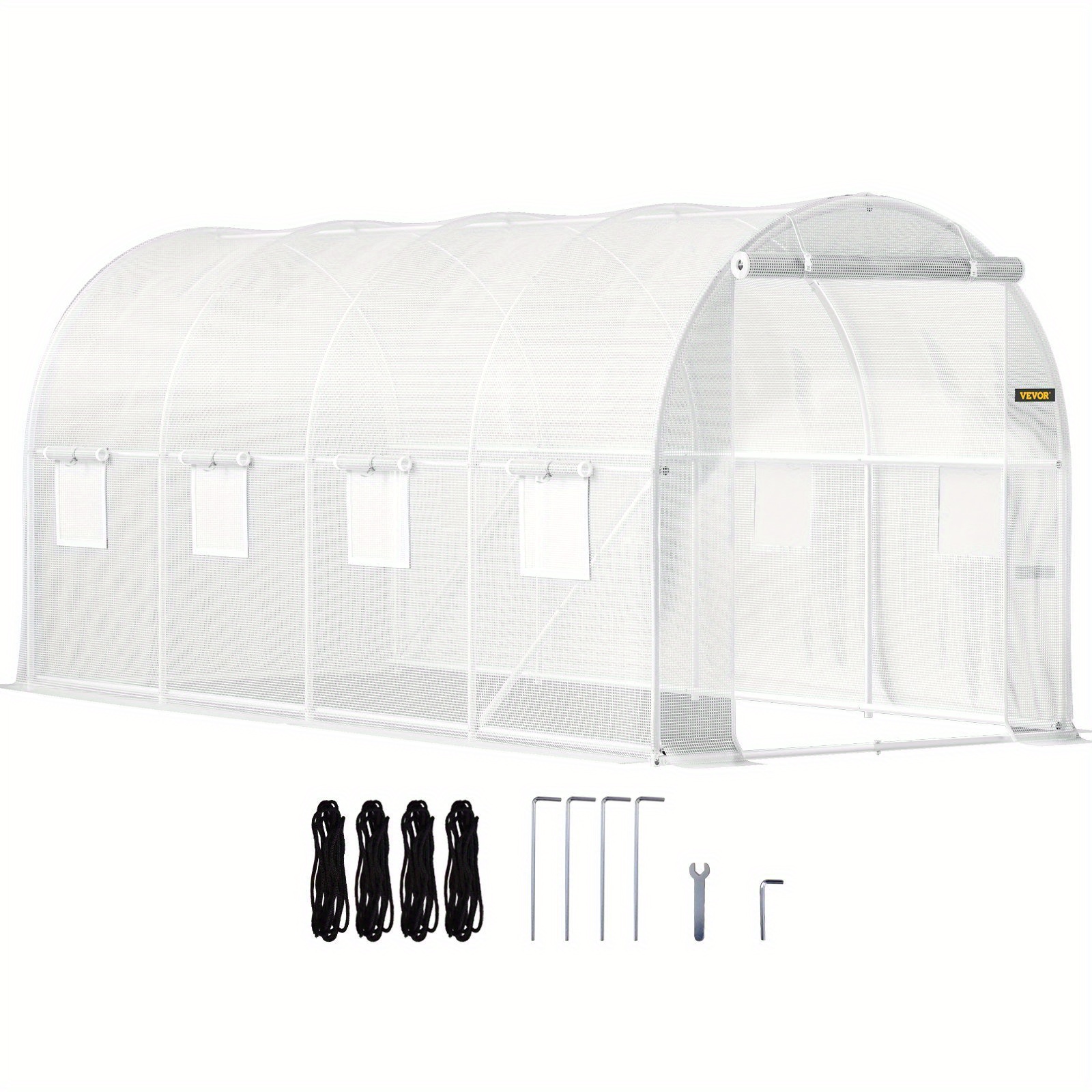 

Walk-in Tunnel Greenhouse, 15 X 7 X 7 Ft Portable Plant Hot House W/ Galvanized Steel Hoops, 1 Top Beam, Diagonal Poles, Zippered Door & 8 Roll-up Windows, White