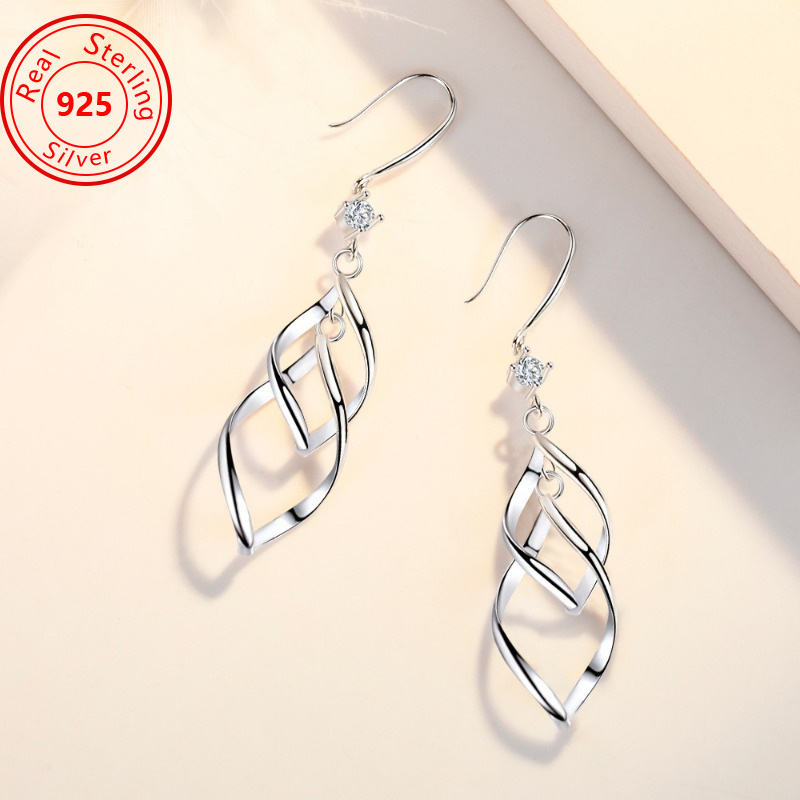 TEMU 1 Pair S925 Pure Silvery Twisted Fashion Earrings - Sparkling Zirconia - Low Allergy - Simple Silvery Earrings - Rotating Love Earrings Medium-long Earrings - Perfect Gift For Women