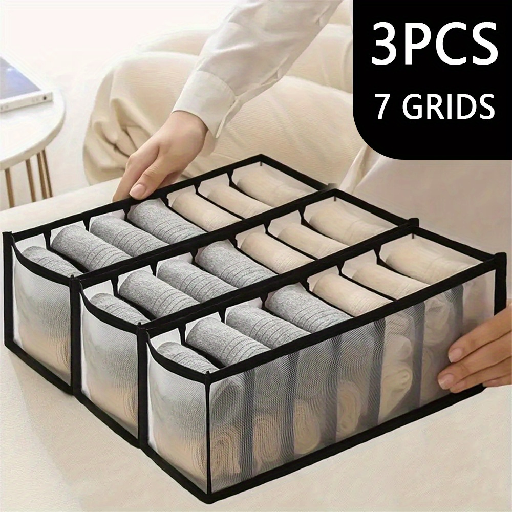 3pcs 7-grid Storage Box Pants Storage Box Drawer Style Underwear Fabric Wardrobe Folding Jeans Storage And Organizing Box