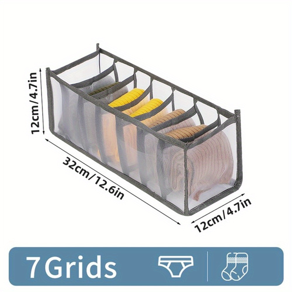 3 pack polyester fiber 7 grid wardrobe organizer bins drawer divider storage boxes for underwear socks ties fabric closet organizers for teens and adults details 1