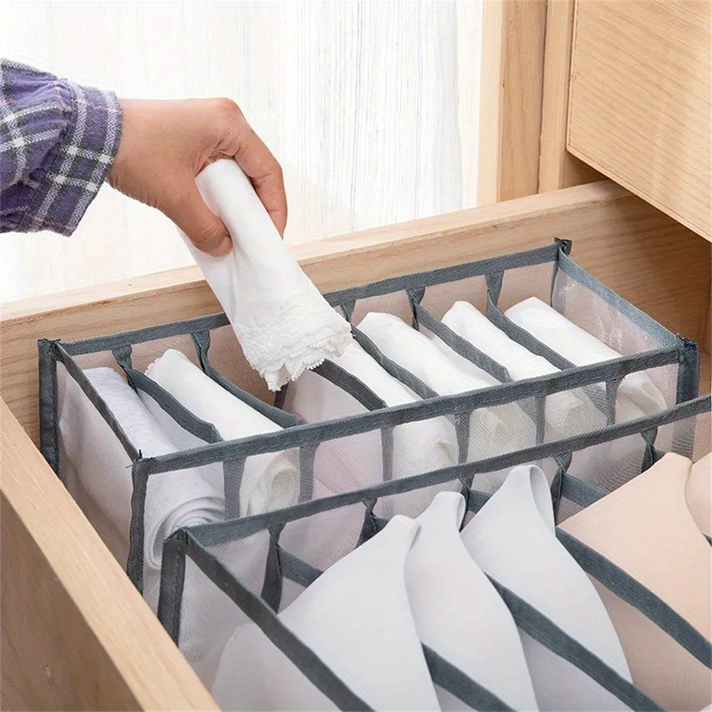 3 pack polyester fiber 7 grid wardrobe organizer bins drawer divider storage boxes for underwear socks ties fabric closet organizers for teens and adults details 2