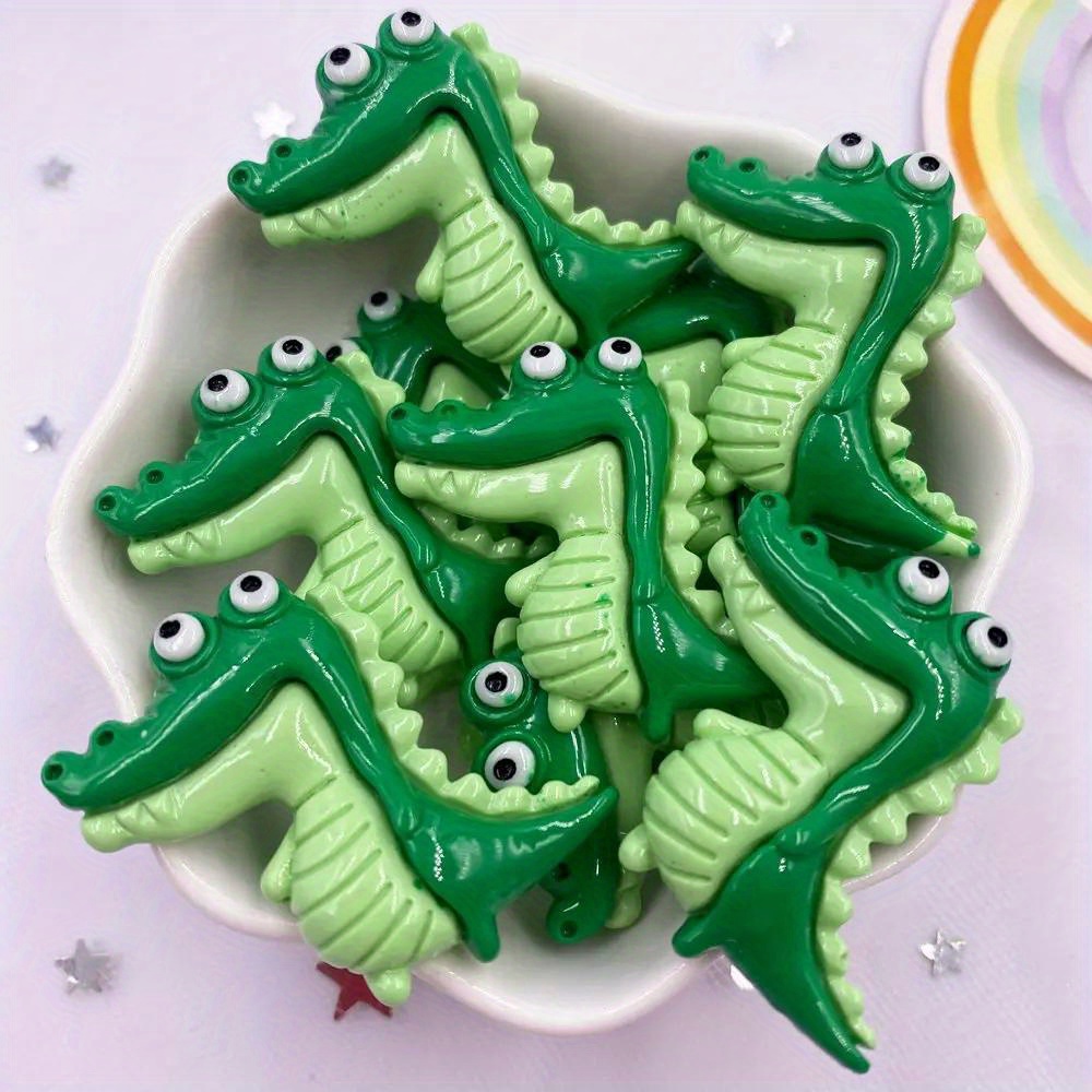 6pcs Colorful Resin Green Crocodile Figurines Flat Back Cabochon Stone Crafts Accessories Decor