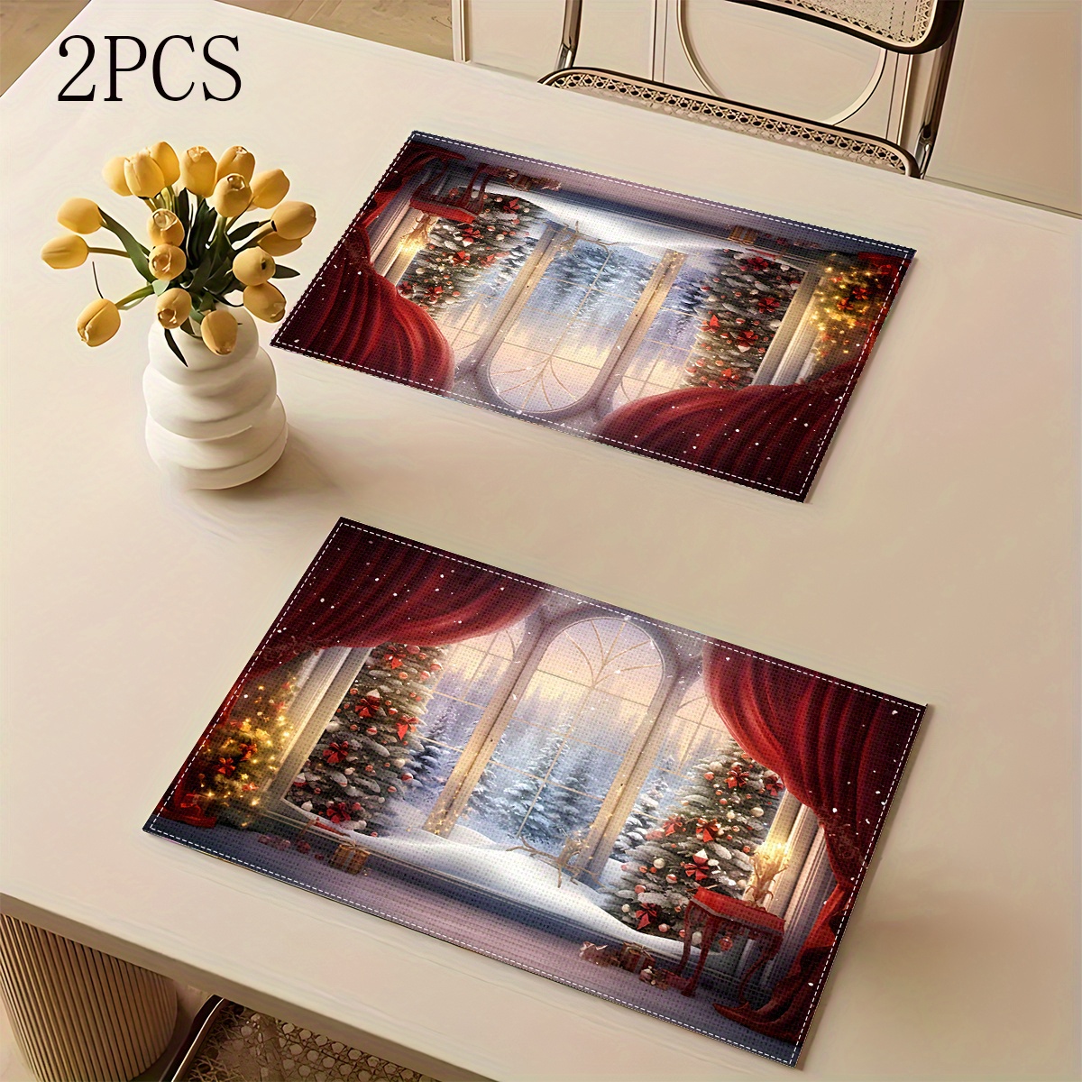 

Jit2/4/6pcs Christmas Printed Placemats, Plates And Cups, Heat-insulating Mats, Festive Atmosphere Decorative Table Mats, Living Room Table Decoration Table Mats