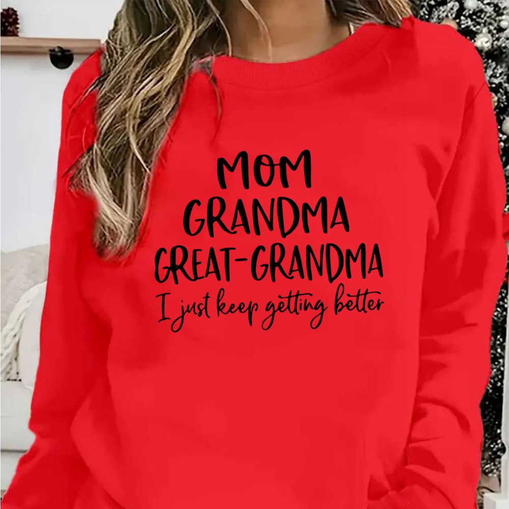 

Mom Grandma Letter Print Sweatshirt, Casual Long Sleeve Crew Neck Sweatshirt For Fall & Spring, Women's Clothing