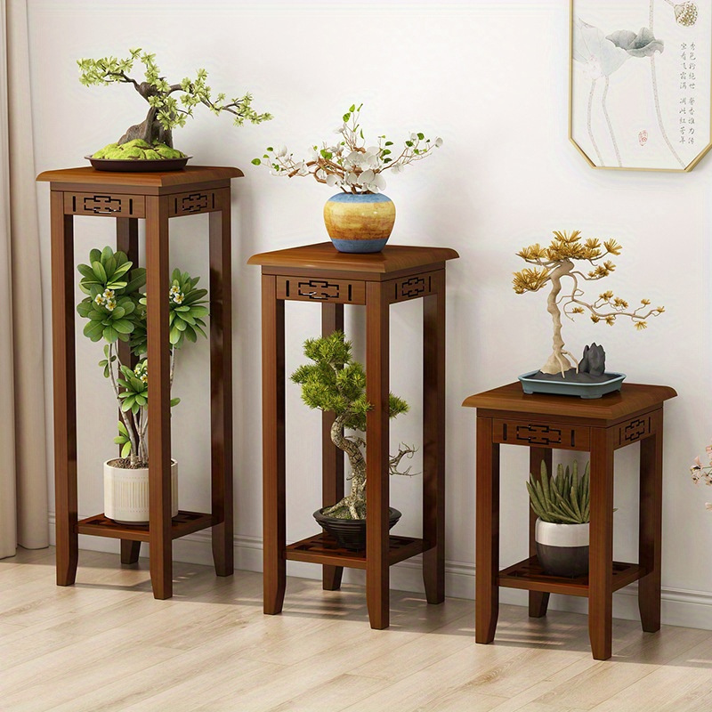 

Contemporary Wooden Plant Stand: Indoor/outdoor Use, Reinforced For Multiple Plants, Rectangular Shape, Suitable For Living Room, Patio, Or Garden Corner