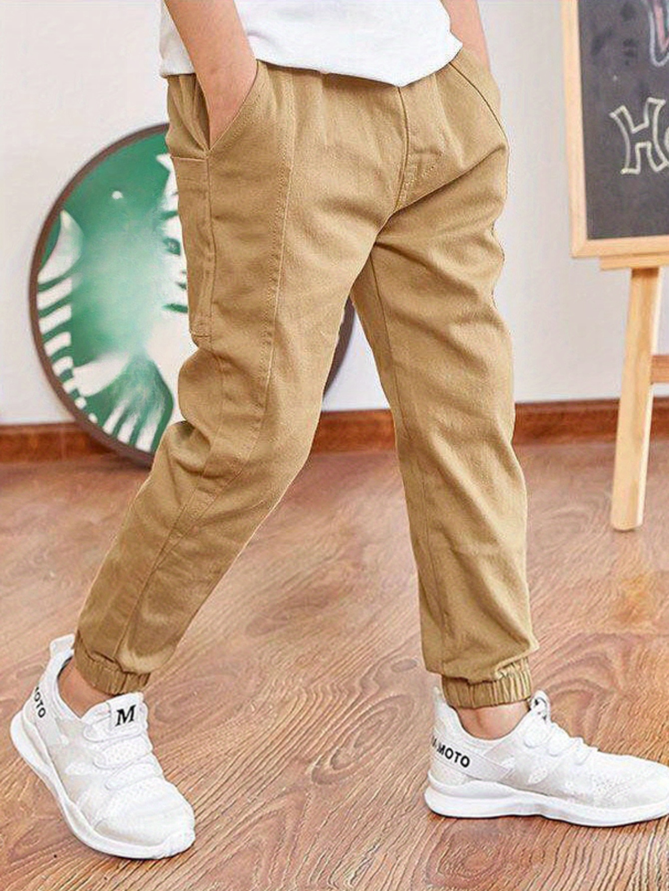3pcs boys casual cargo pants   fit solid color elastic waist drawstring   hiking sports trousers casual wear pants   fit pants elastic waistband pants for outdoor for hiking for outdoor 3