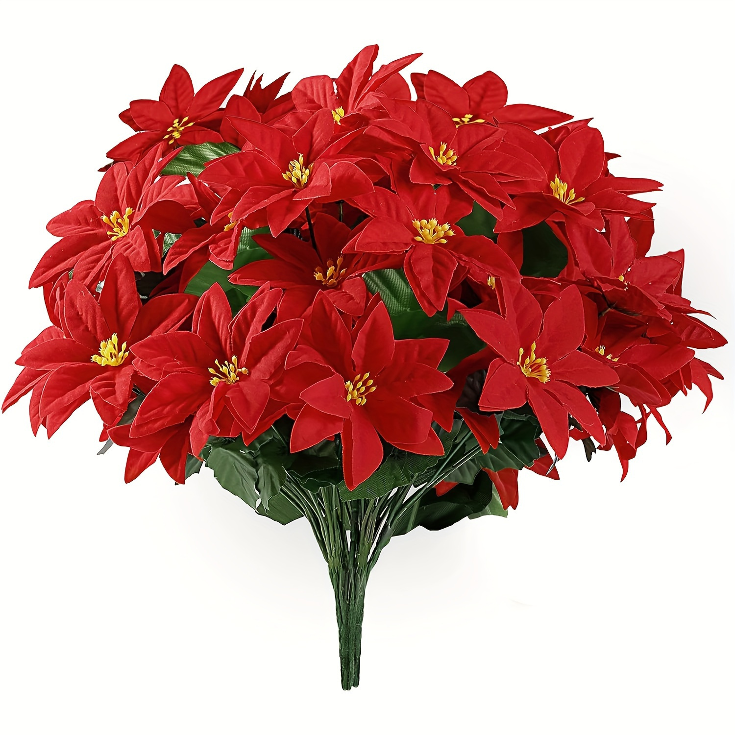 

3-pack Artificial Poinsettia Plants - 6-head Plastic Fake Christmas Flowers, Festive Red Poinsettias For Holiday Home Decor, Xmas Tree, Table Centerpieces, And Wedding Decoration