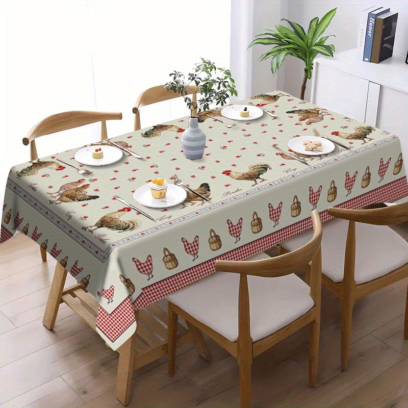 

Ensemble de nappes de table festives avec coq et poulet : cinq tailles disponibles - rectangulaires, imperméables et faciles à nettoyer - parfaites pour la décoration de votre cuisine