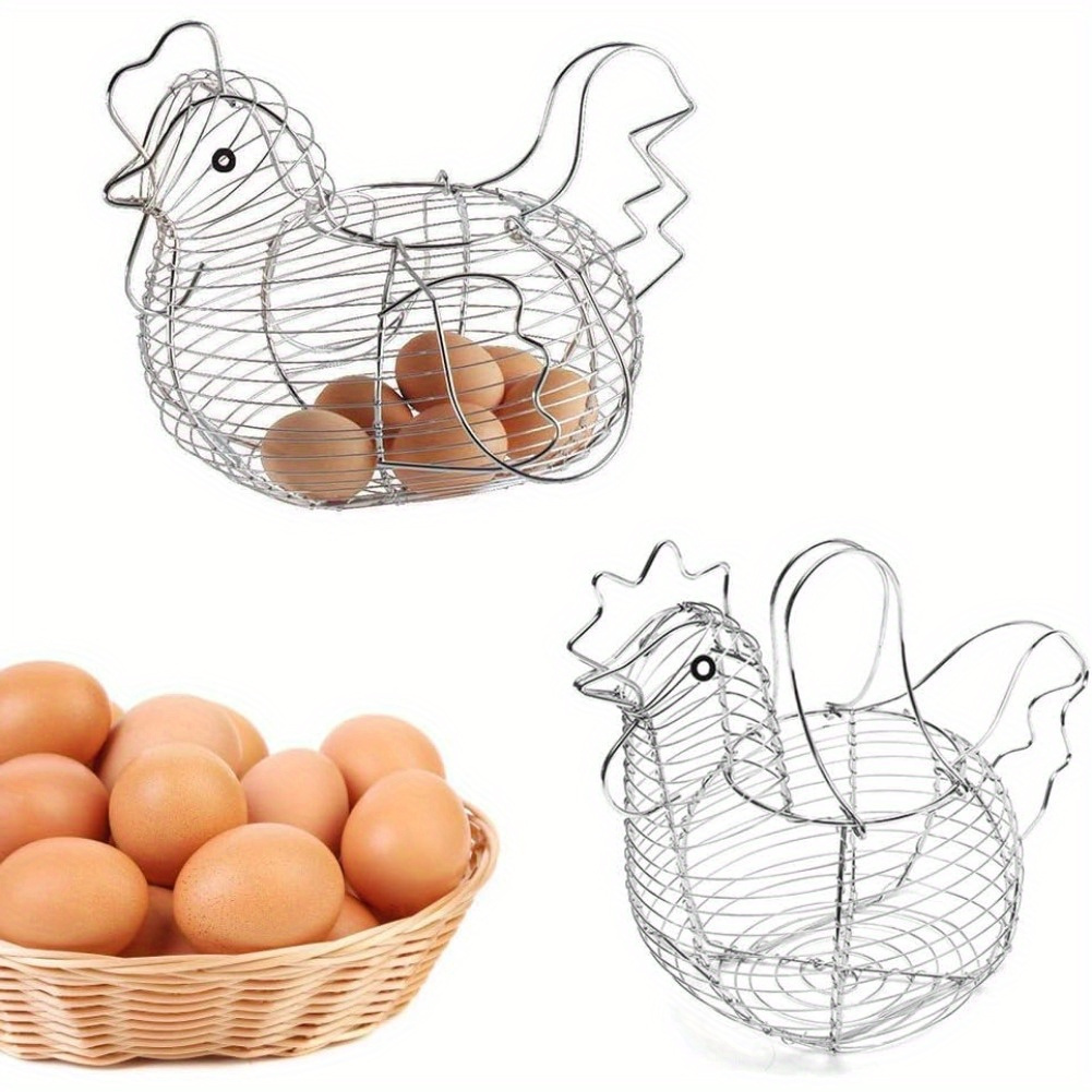 

Egg Baskets For Fresh Egg Farmhouse, Egg Collecting Basket Egg Basket For Gathering Fresh Eggs Metal Wire Chicken Shaped Handle Egg Basket Refrigerator Countertop Holder Egg Basket (as Shown)