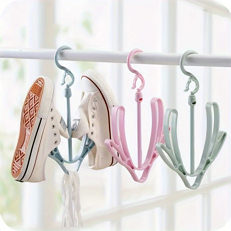 3pcs Random Color Stronghold Double Hook Shoe Hanger Rack - Windproof Drying Solution for Household & Balcony - Space-Efficient, Durable & Versatile Storage, Hanging Shoe Organizers