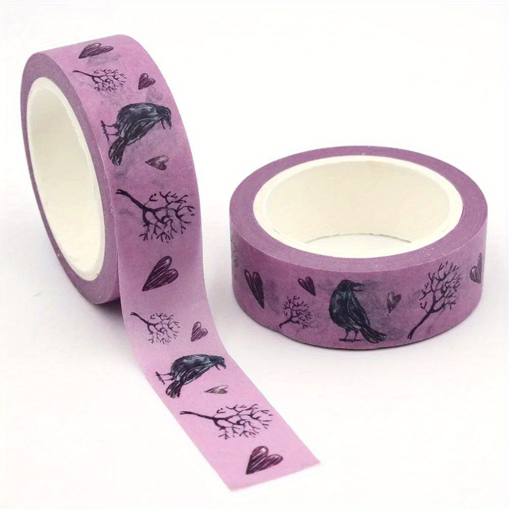 1pc Halloween Crow And Tree Washi Tape, 10m X 15mm, Decorative Paper Adhesive Roll For Diy Scrapbooking, Album Embellishment, Crafting, Halloween Paper