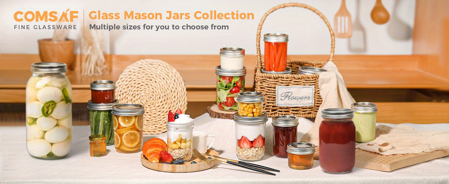 32oz 8 pack wide mouth mason jars glass canning jars for salad pickling jam jelly honey and more bpa free rectangular shape airtight lids details 0