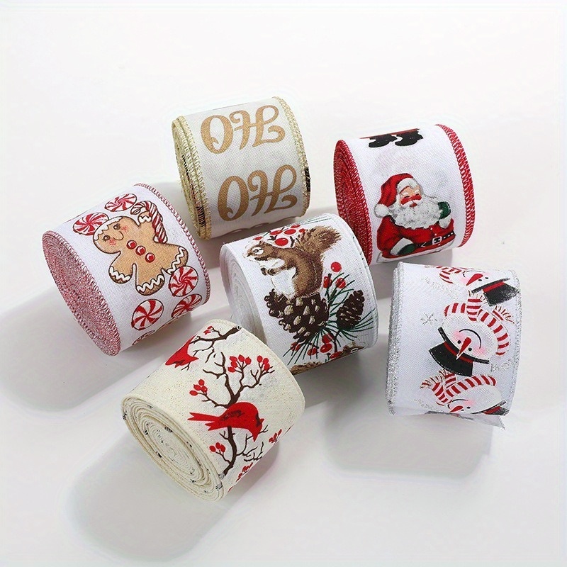 

1pc Christmas Linen Ribbon - Handmade Wired Edge Bows, Gingerbread & Pine Cone Patterns For Holiday Decorations, Scene Settings & Festive Ambiance - No Battery Or Electricity Needed