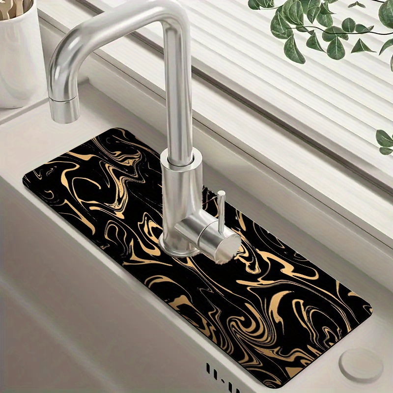 

1pc Elegant Marble Pattern Polyester Faucet Drying Mat, Non-slip Multipurpose Kitchen Countertop Protection Mat, Durable Sink Area Dry Pad For Bathroom Accessory