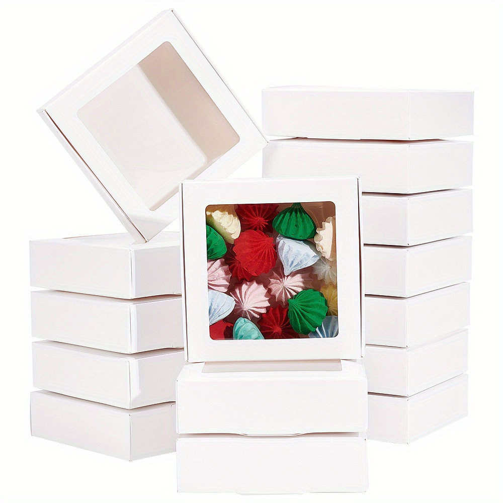 

16 boîtes cadeaux en blanc, 10,5x10,5x3cm, fenêtre carrée en PVC transparent, petites boîtes cadeaux pour cadeaux de fête, desserts, cookies, cadeaux ou manuels