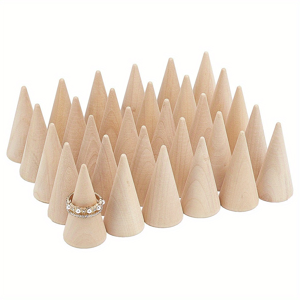 

30pcs Wooden Ring Holders - 25x50mm Cone Display Stands For Jewelry, Shoes & Watches, Craft Display