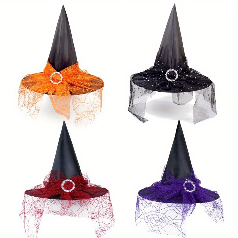 

Festive Halloween Witch Hats: Adult Cosplay Props With Polyester Tuff And Spider Web Netting