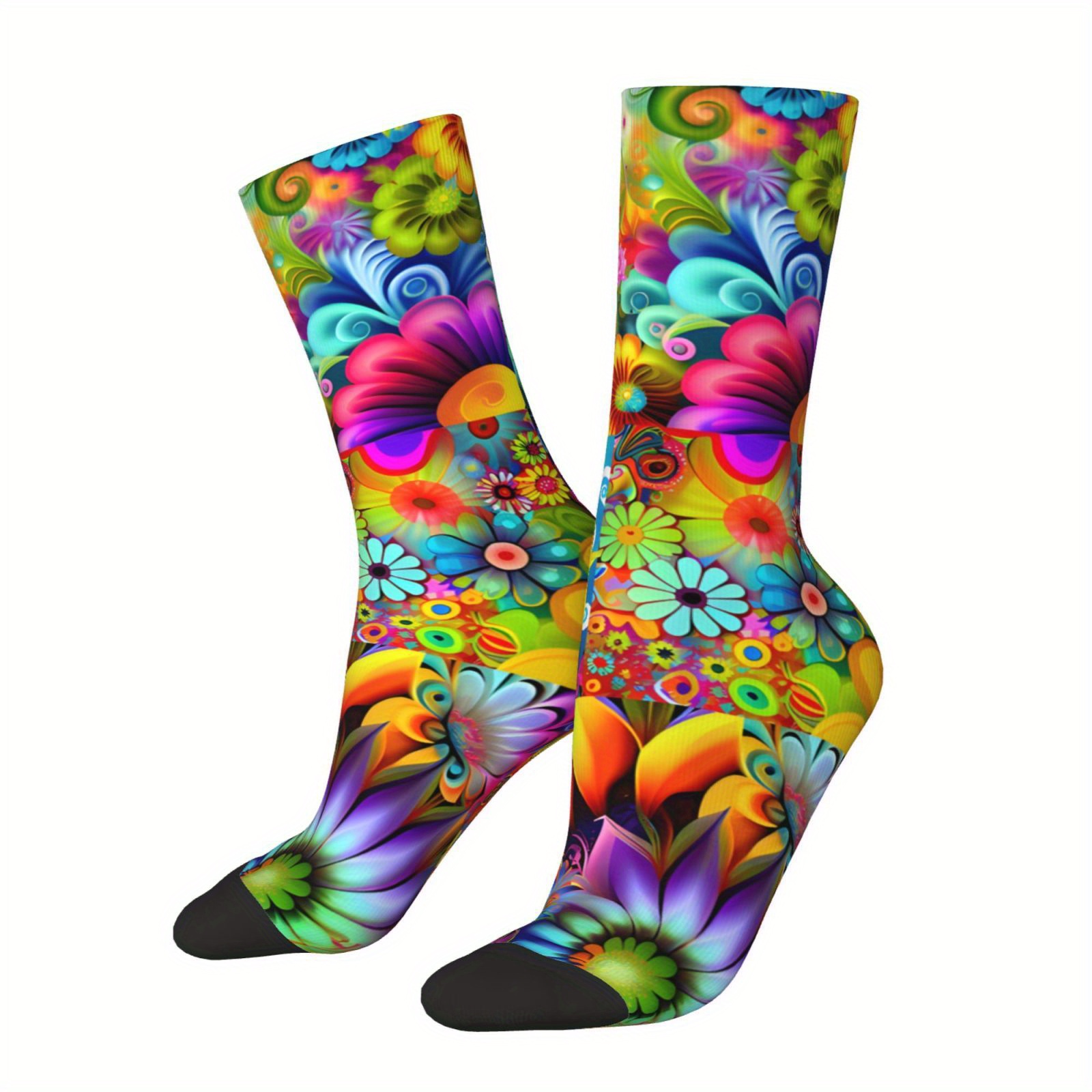 E-shop 1 Paar Happy Lustige Blumen , Happy, Energisierend, Psychedelic, Goofy, Funky, Groovy, Bunt, Farbenfrohe Herrensocken Retro Harajuku Hip Hop