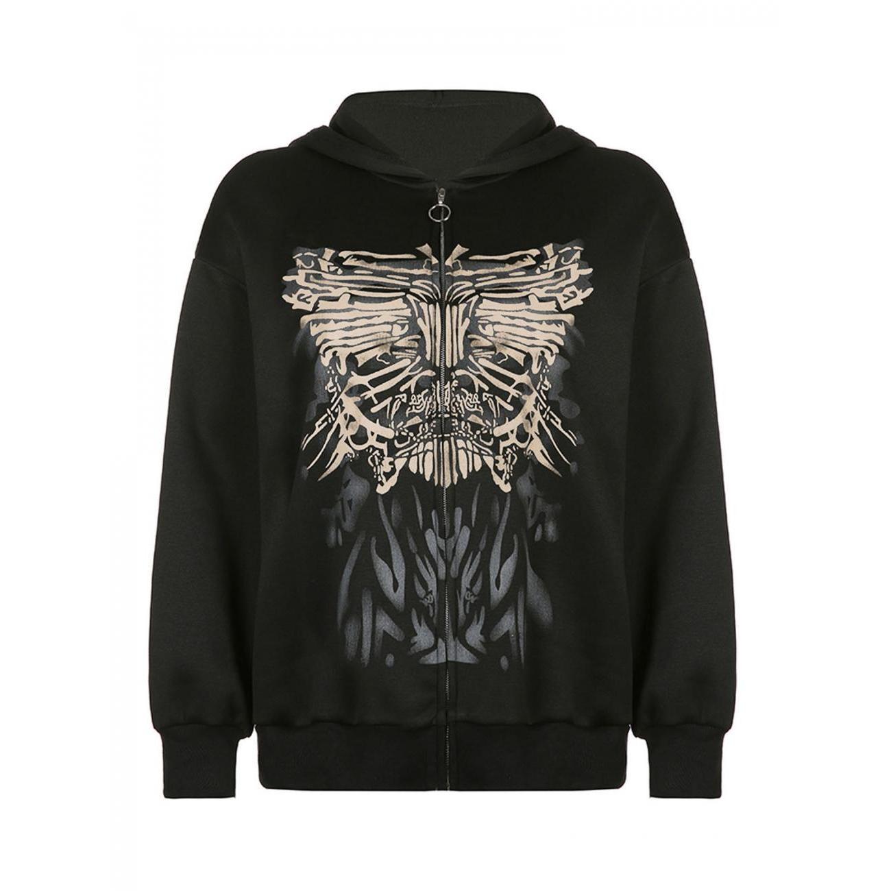 

Womens Casual Long Sleeve Loose Cardigan Vintage Butterfly Printing Zipper Hooded Sweatshirt