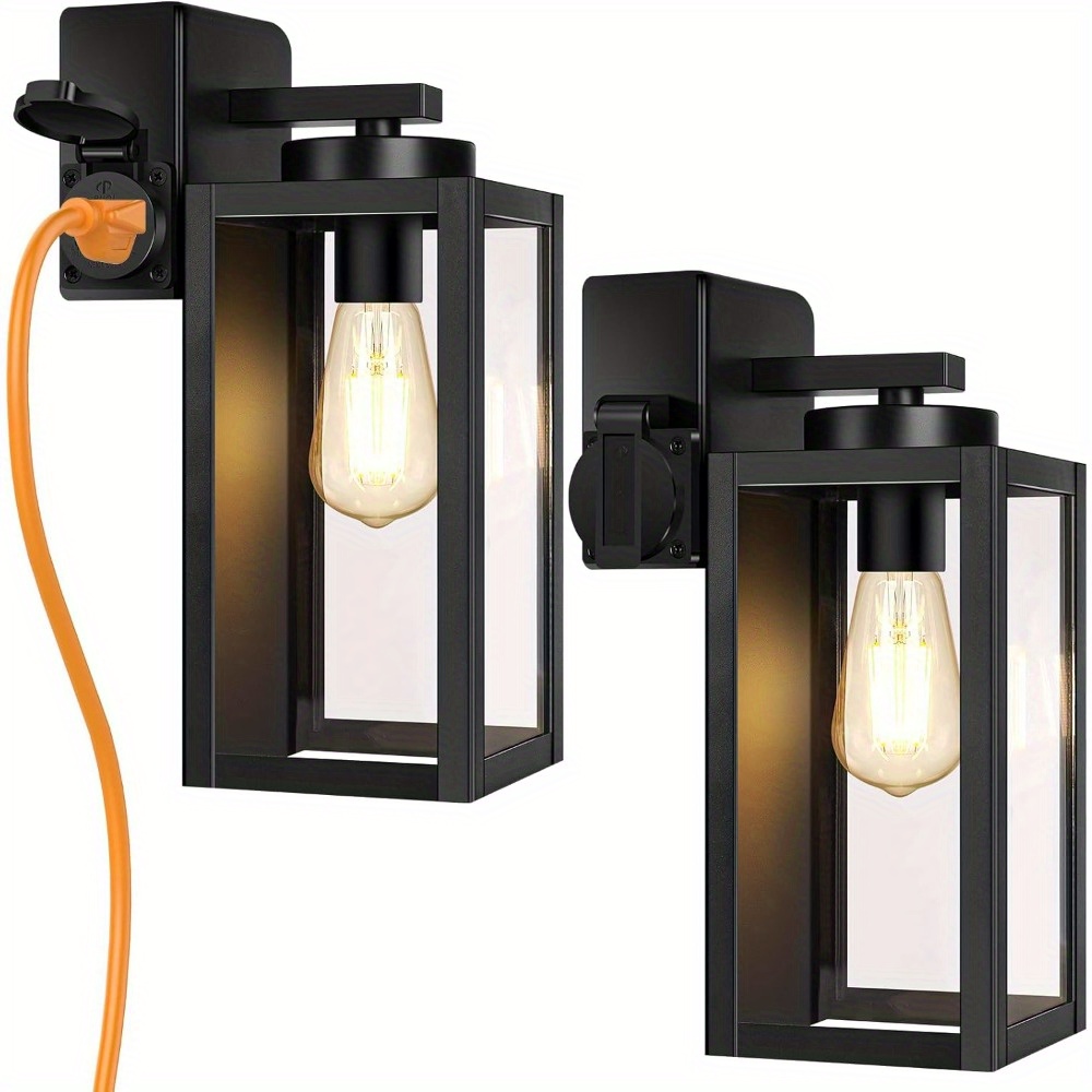 TEMU 2 Pack Porch Lights Outdoor With Outlet, Modern Outdoor Wall Lights Exterior Lighting Fixtures, Outdoor Wall Sconces Outside Lights For House