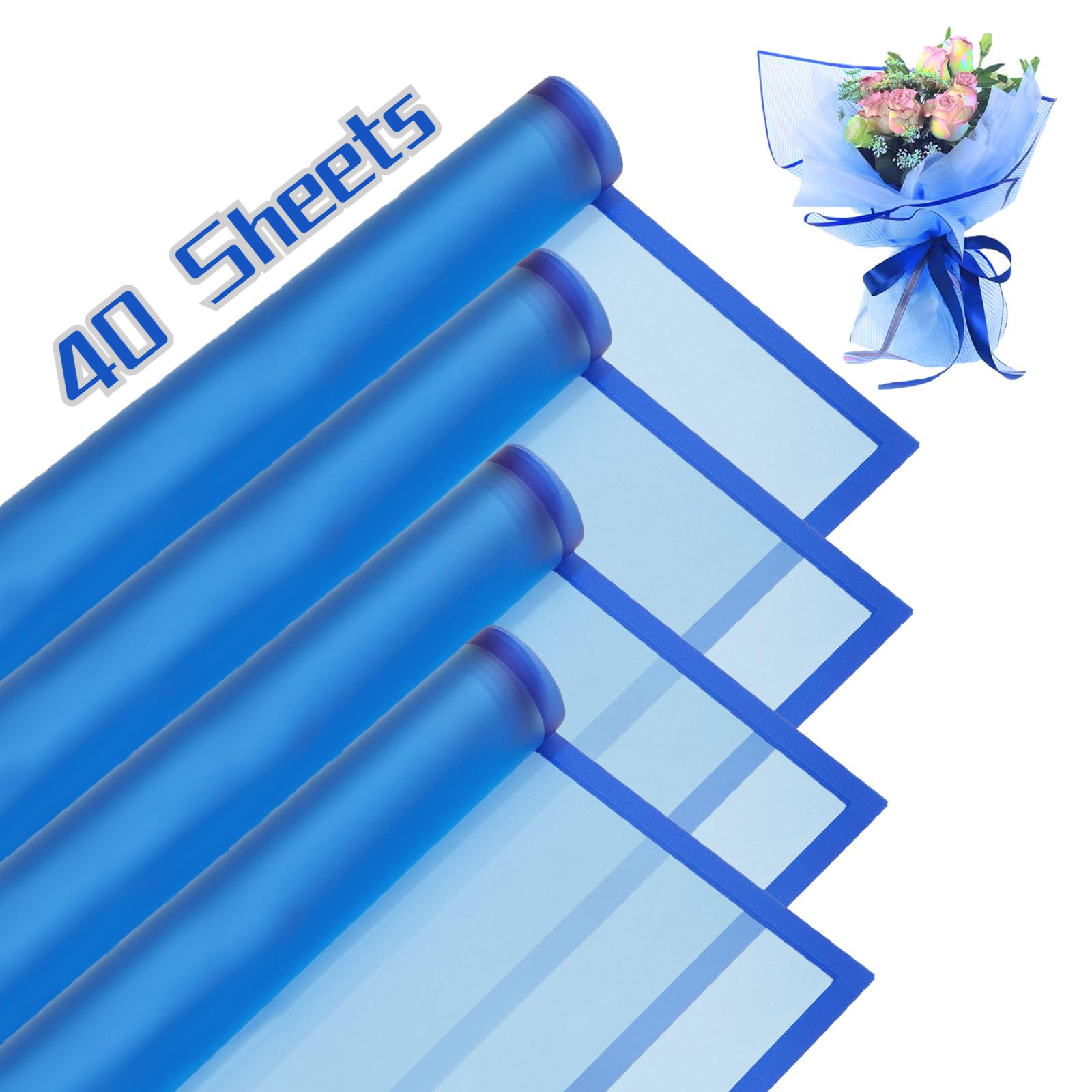 

20pcs Royal Blue Waterproof Floral Wrapping Paper, 22x22 Inches With Blue Trim, Semi-transparent - Bouquets & Gifts, Ideal For Valentine's Day