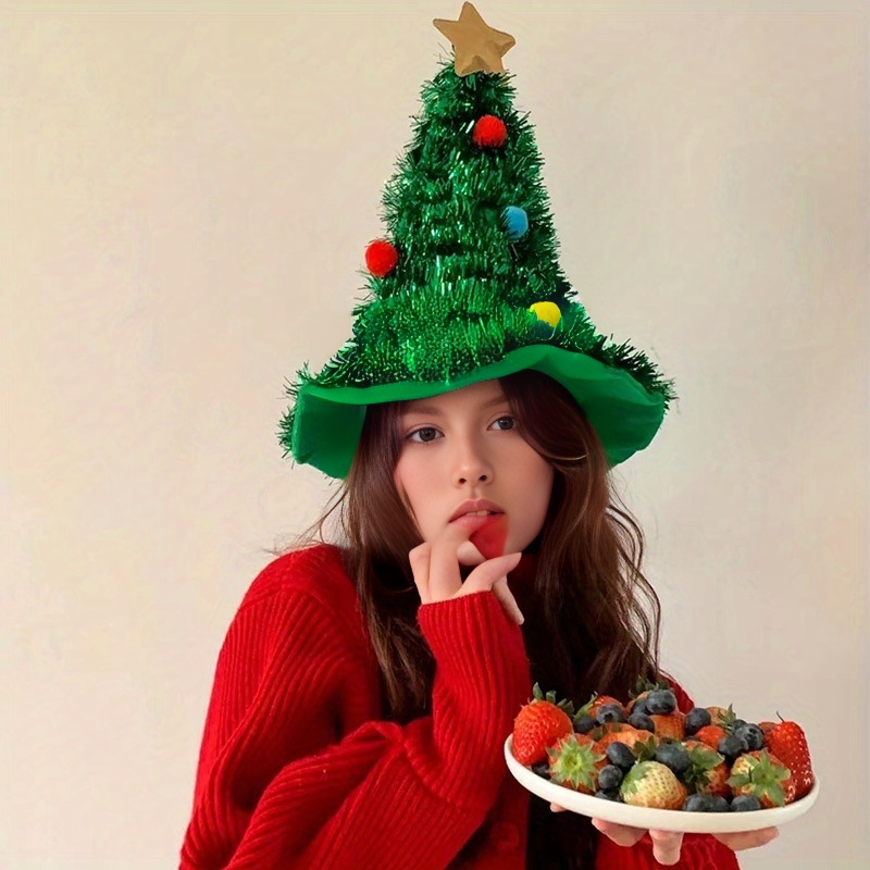 TEMU Christmas Tree Hat For Parties - Non-electric, Featherless, Durable Plastic Material, Hand Washable - Festive Decoration For Holiday Photography & Easter Gift