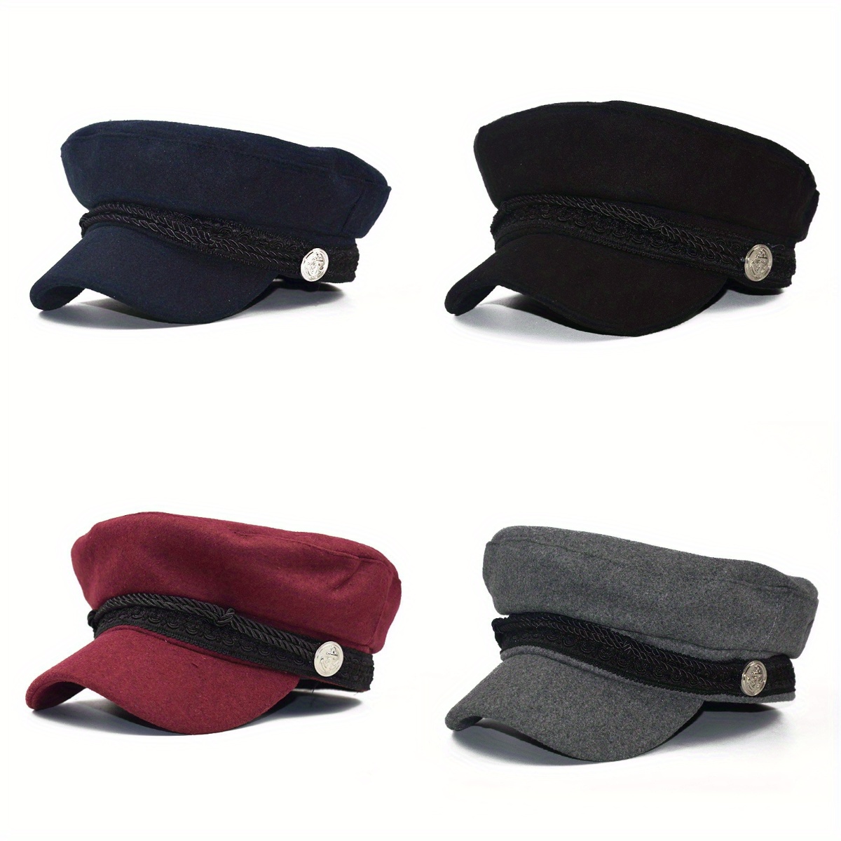 

Men' Solid Color Beret With Metal Accent - Sun Protection, Outdoor Activities & Casual Wear, Newsboy Cap, Military, Cap