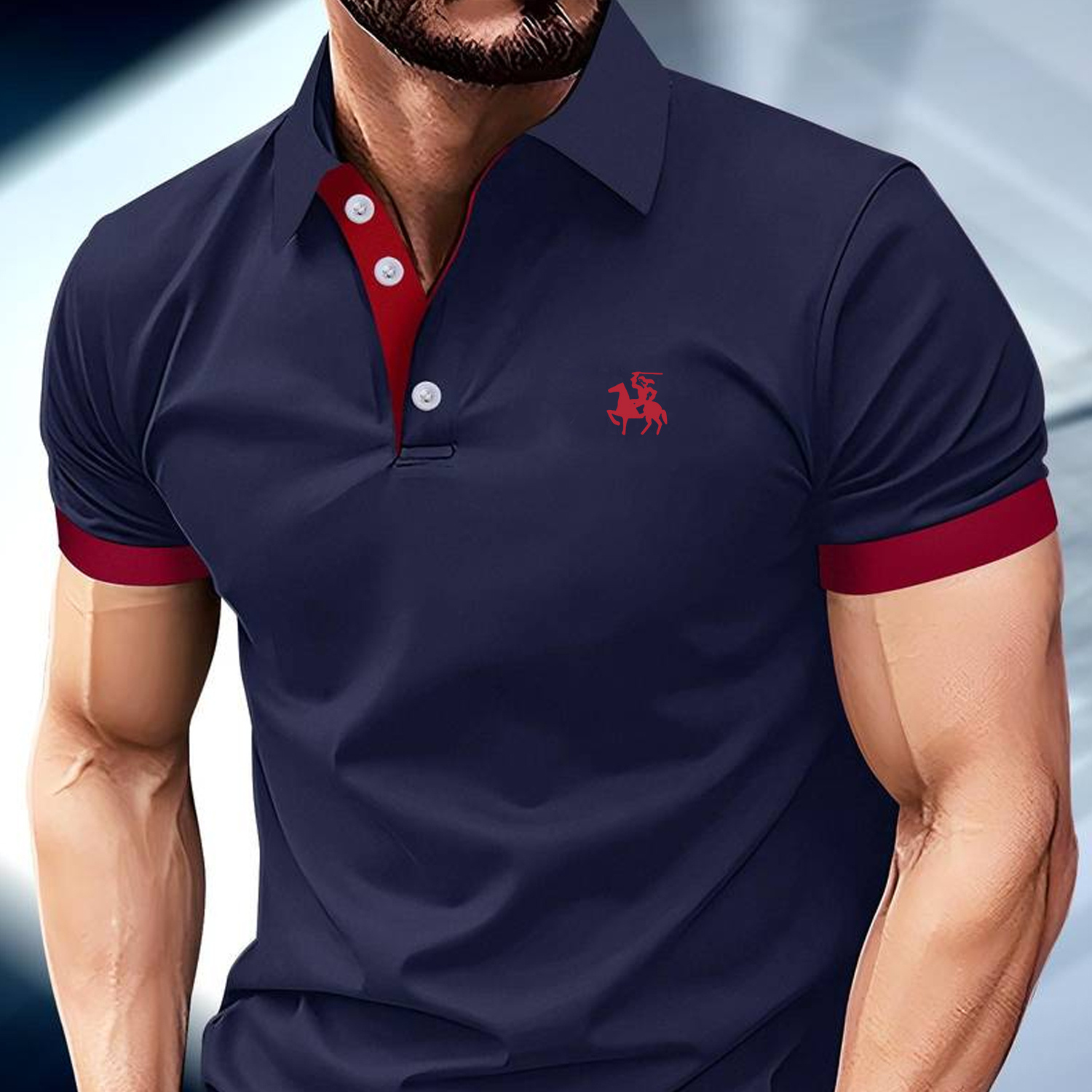 

Men's Casual Polo Shirt Knit Polyester Comfort Breathable Regular Fit Summer Golf Lapel Collar With Button Detail And Geometric Pattern