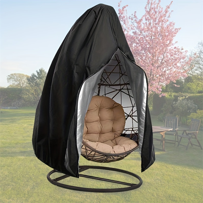 

1pc Waterproof Polyester Egg Chair Cover With Zipper, Heavy Duty Outdoor Wicker Stand Protector, Windproof Hanging Chair Cover For Patio And Garden