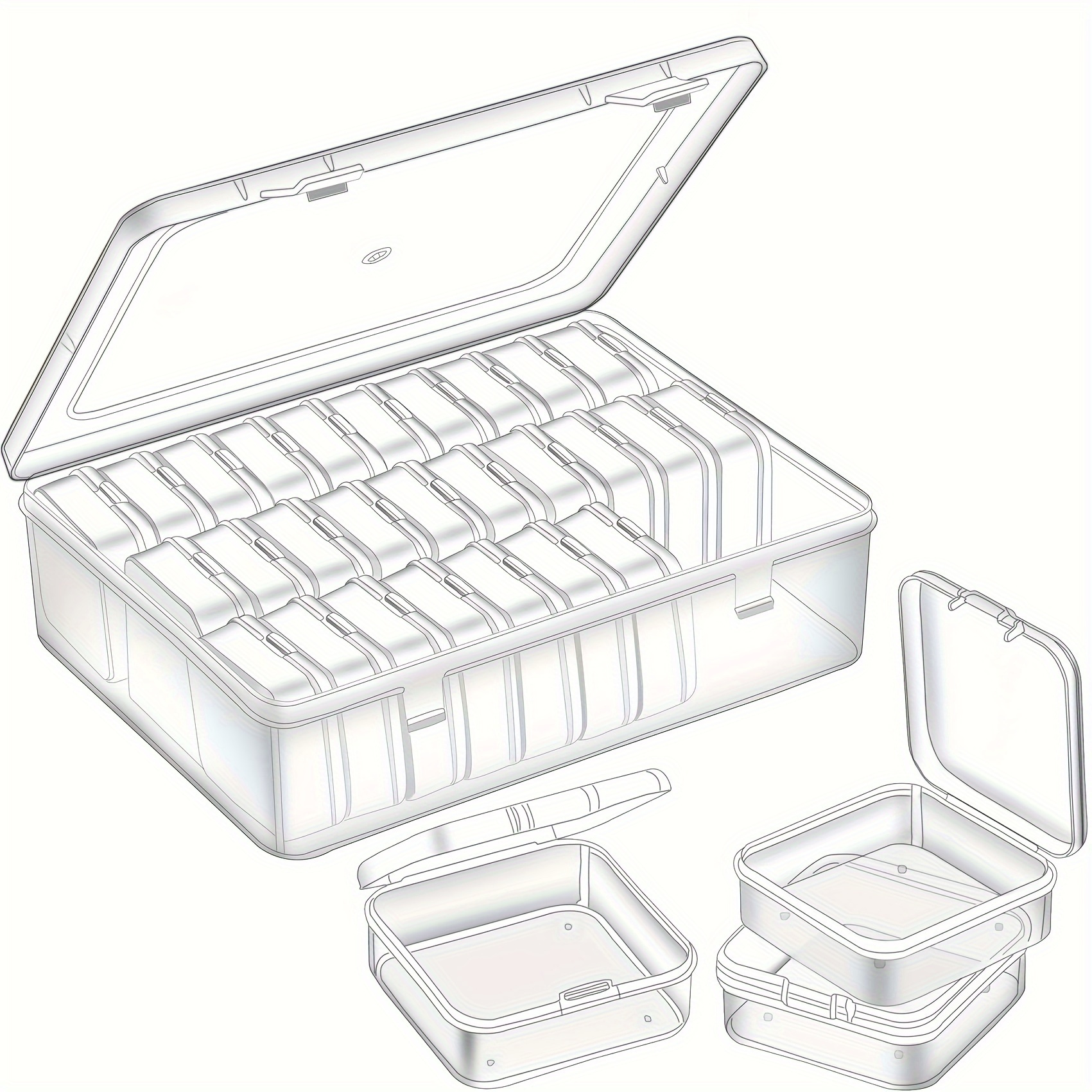 14/30pcs Plastic White Transparent Storage Box Set, Multifunctional, Portable, 14/30 Compartment, with Handicraft Organizer for Hair Accessories, Jewelry, Necklaces, Rings, DIY Handmade Rice Bead Sorting Container, Hardware Accessory Small Item Storage