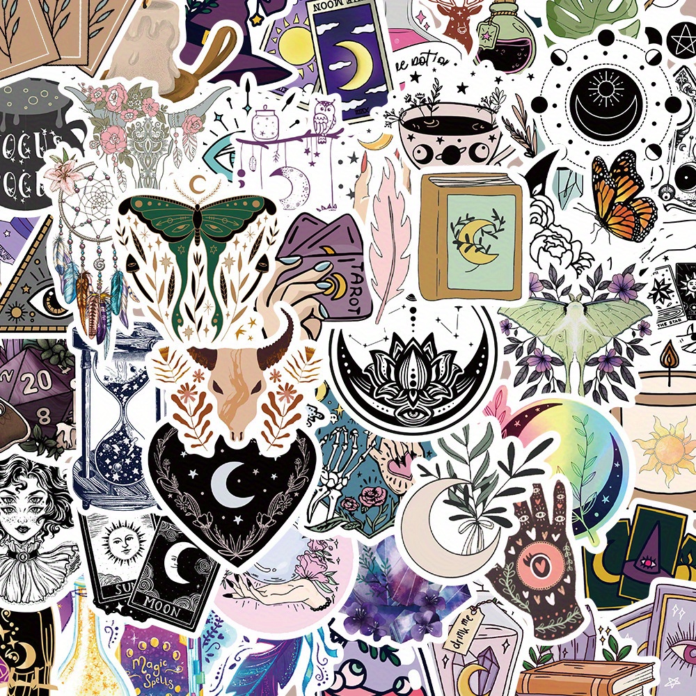 Image of Set Of 50 Bohemian Witch-themed Graffiti Stickers, Ideal For Water Bottles, Skateboards, Laptops, Phones, Journals, Scrapbooks, And Party Decorations. For Halloween