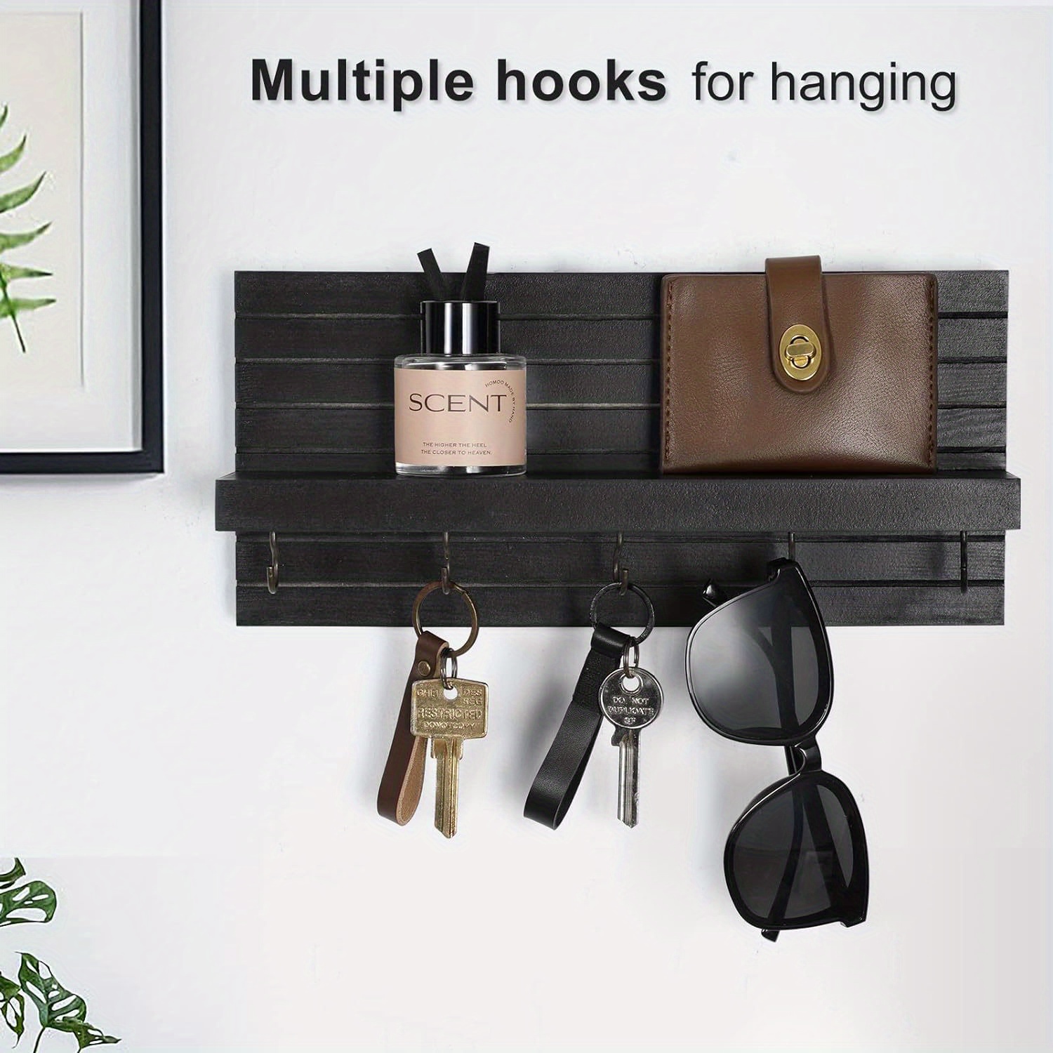 

Rustic Wooden Wall-mounted Key Holder With Hooks For Belts, Jackets, And Glasses - Entryway Rack With Mounting Hardware, Country Style