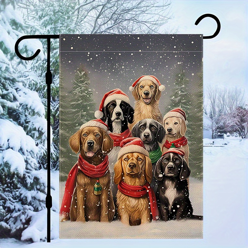 

Seasonal Winter Dogs Garden Flag - Double-sided Holiday Festive Outdoor Decor - Durable Polyester, Multipurpose, Weather-resistant, No Flagpole - Cute Puppy With Santa Hat Design - 12x18 Inch, 1pc